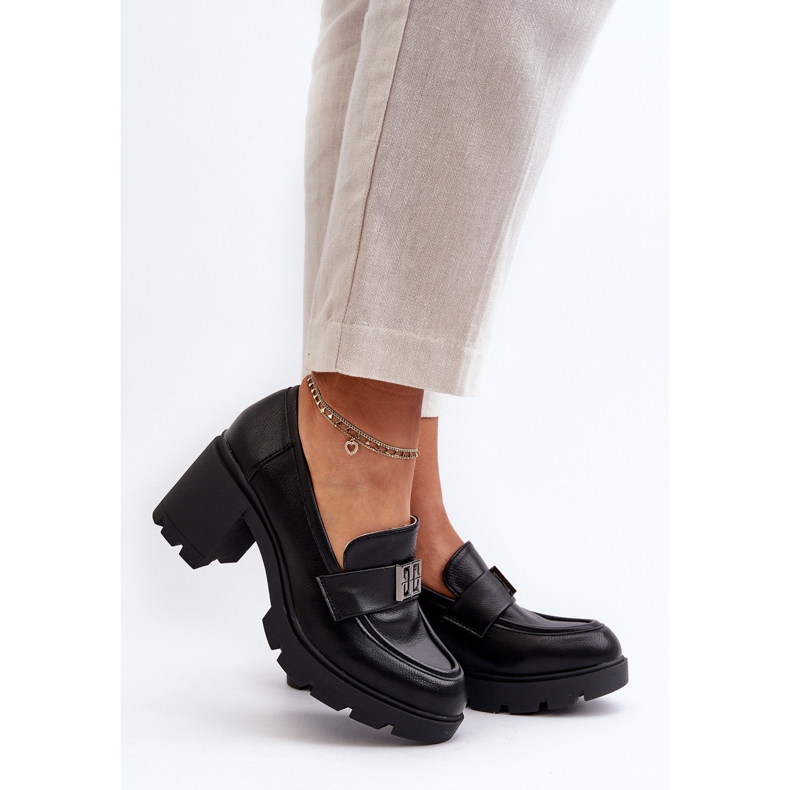 Zapatos de mujer con tacones macizos y decoración, negro Ranunca 2