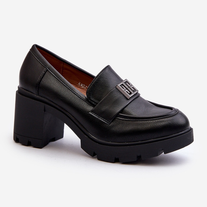 Zapatos de mujer con tacones macizos y decoración, negro Ranunca 1