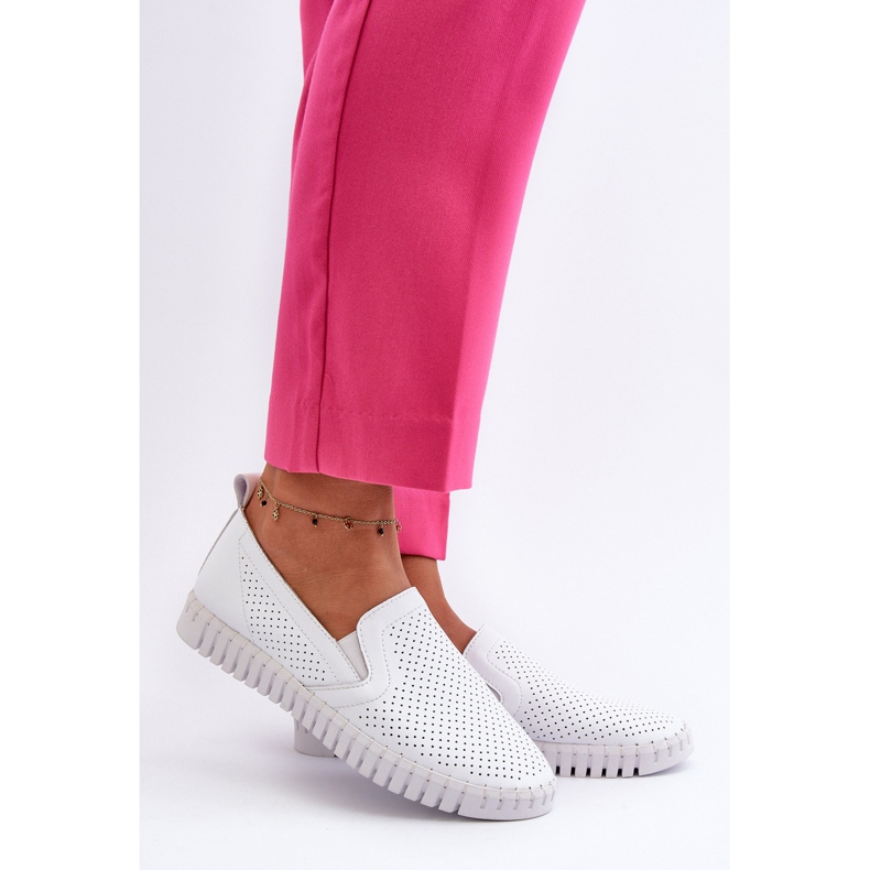 Vinceza Zapatos sin cordones para mujer de piel calada, Theophia blanca blanco 2