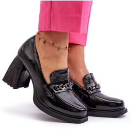 Vinceza Zapatos de salón Terimene de charol negro con tacones gruesos 9