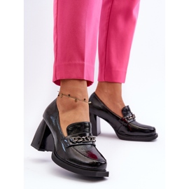 Vinceza Zapatos de salón Terimene de charol negro con tacones gruesos 3