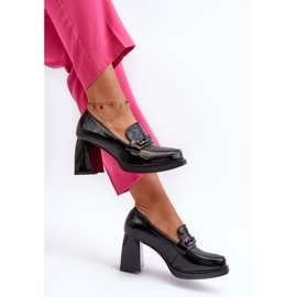 Vinceza Zapatos de salón Terimene de charol negro con tacones gruesos 7