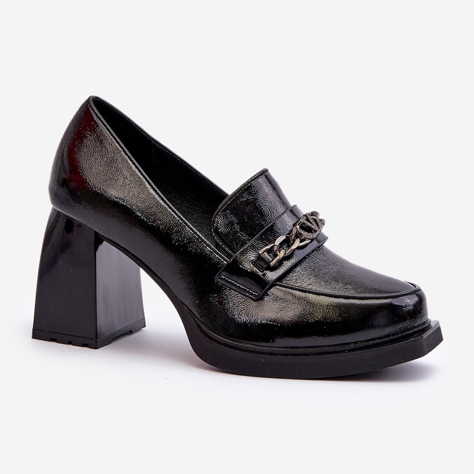 Vinceza Zapatos de salón Terimene de charol negro con tacones gruesos 1