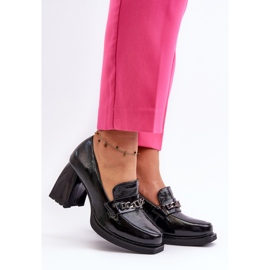 Vinceza Zapatos de salón Terimene de charol negro con tacones gruesos 2