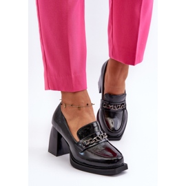 Vinceza Zapatos de salón Terimene de charol negro con tacones gruesos 4