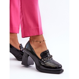 Vinceza Zapatos de salón Terimene de charol negro con tacones gruesos 6