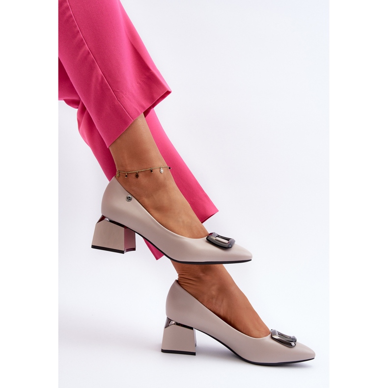 Vinceza Salón Bloque Tacón Alto Con Decoración, Piel Ecológica, Gris Sarala 1