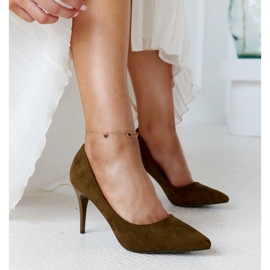 Tacones altos verde oscuro con aplicación de piel Paume. 1