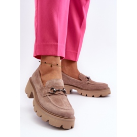Vinceza Mocasines Chunky de mujer en ante beige Neloria 4