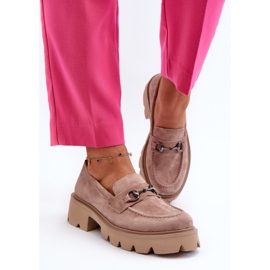 Vinceza Mocasines Chunky de mujer en ante beige Neloria 5