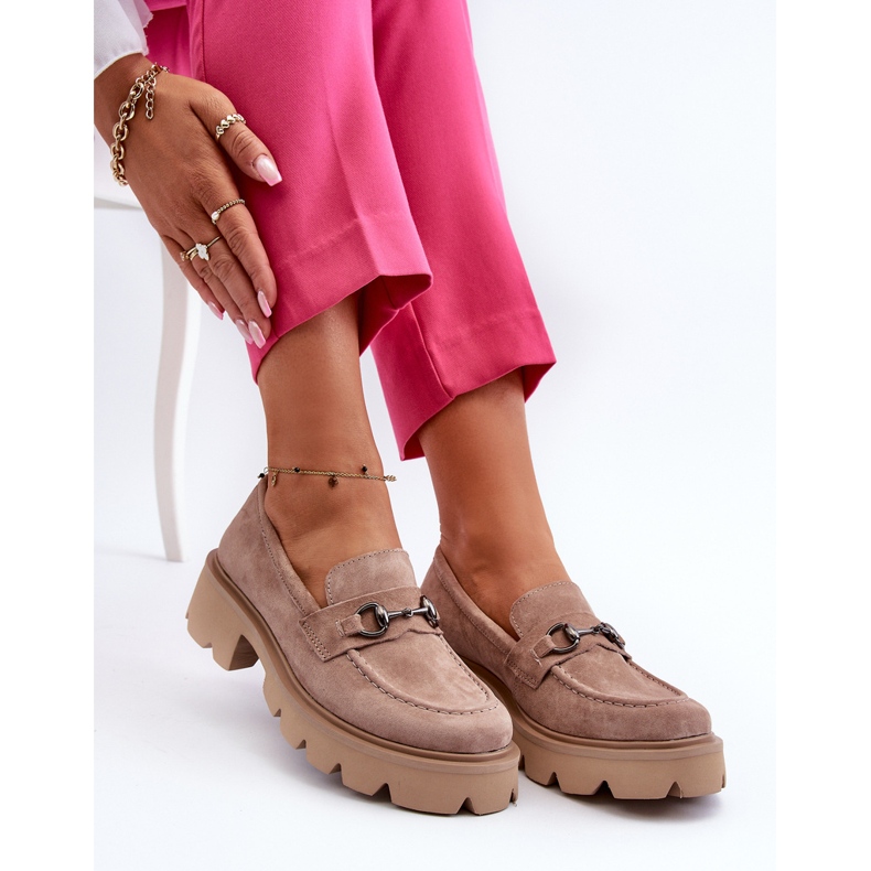 Vinceza Mocasines Chunky de mujer en ante beige Neloria 1