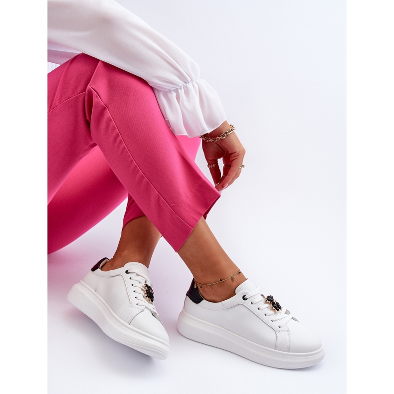 Vinceza Zapatillas De Mujer De Piel Con Osito De Peluche, Blanco Mirven 1