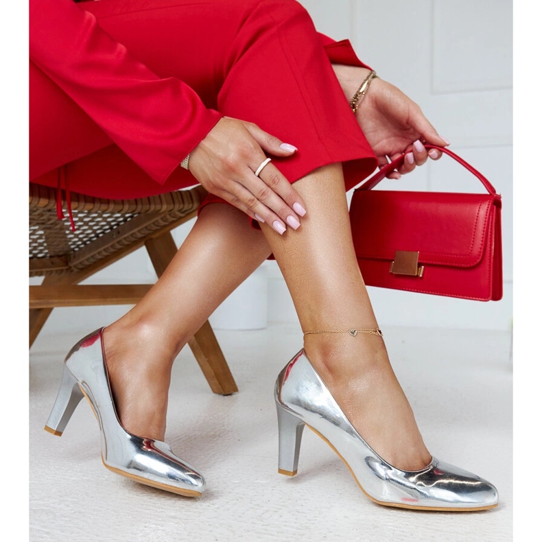Salón plateado de tacón con plantilla de piel Vélizy plata 2