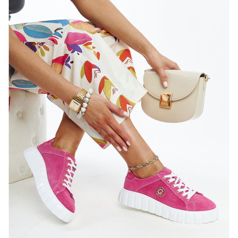 Deportivas de piel rosa oscuro con strass Stradone rosado 1