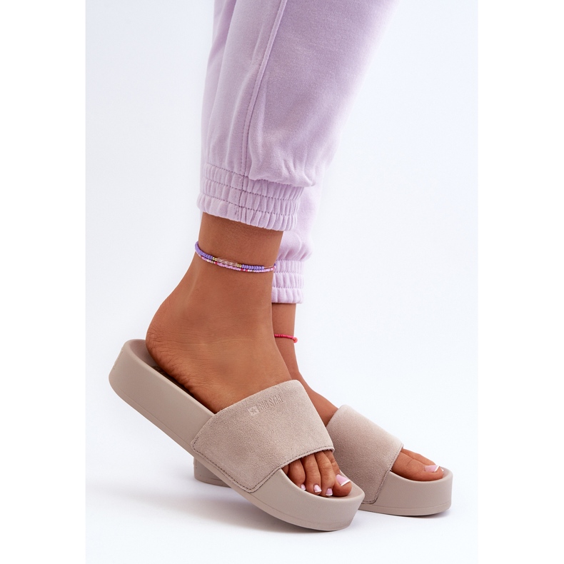 Chanclas de mujer de ante con plataforma Big Star NN274A671 Beige 2