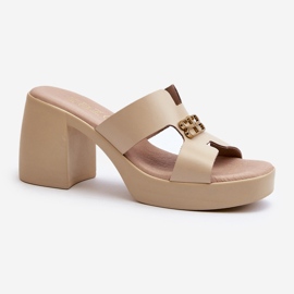 Zazoo 40419 Chanclas de Mujer de Piel con Aberturas y Adorno, Beige 1