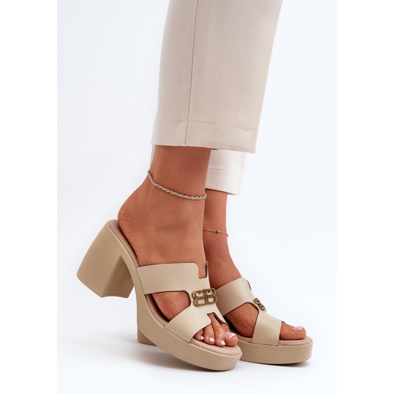 Zazoo 40419 Chanclas de Mujer de Piel con Aberturas y Adorno, Beige 2