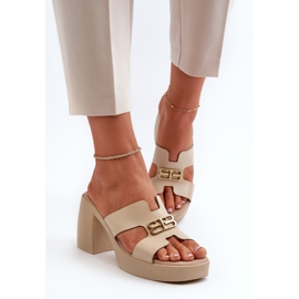 Zazoo 40419 Chanclas de Mujer de Piel con Aberturas y Adorno, Beige 5