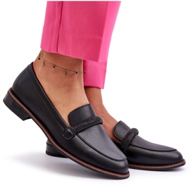 Sergio Leone Mocasines Mujer De Piel Con Tira Decorativa, Negro Saosin 9