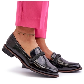 Sergio Leone Mocasines Mujer Piel Con Tira Decorativa Charol Negro Saosin 10