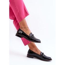 Sergio Leone Mocasines Mujer Piel Con Tira Decorativa Charol Negro Saosin 1