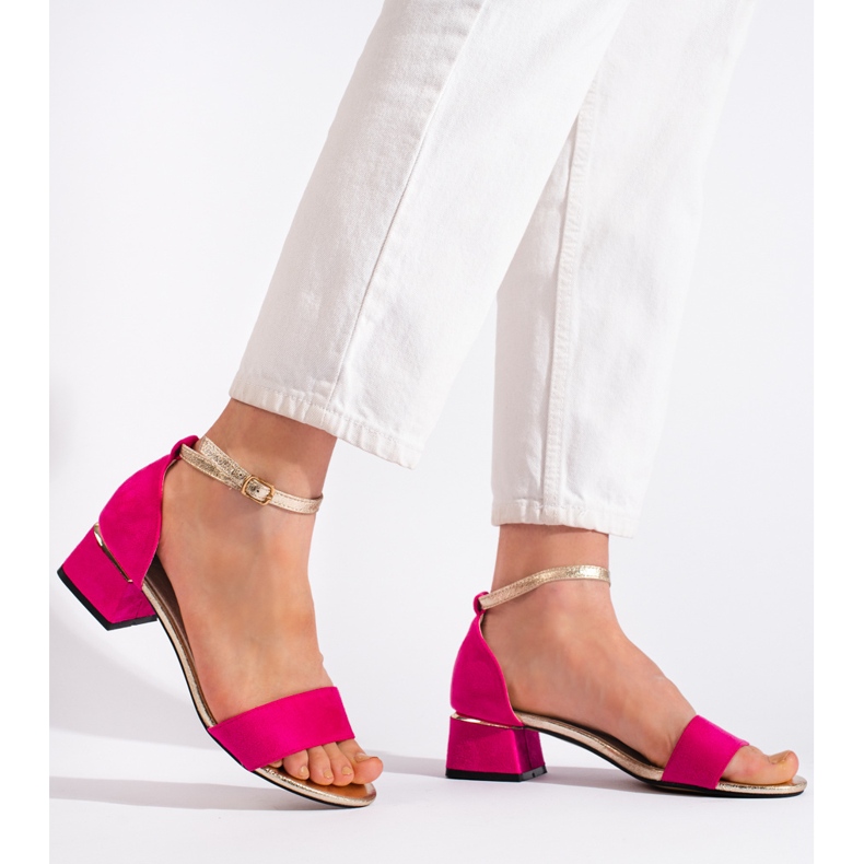 Goodin Sandalias tacón mujer fucsia rosado 1