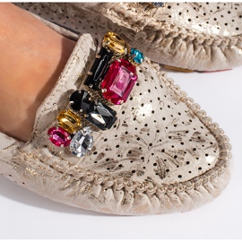 Goodin Mocasines de mujer dorados calados con cristales 3