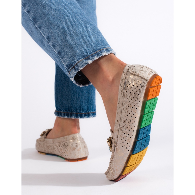 Goodin Mocasines de mujer dorados calados con cristales 2 Goodin Mocasines de mujer dorados calados con cristales 2