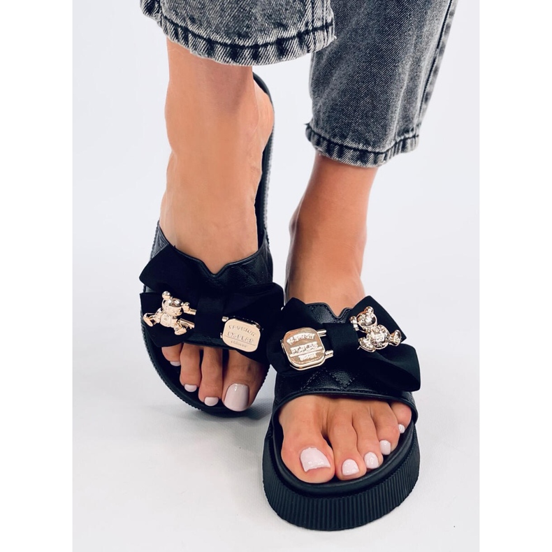 Brandis Chanclas con osito en oro negro 1