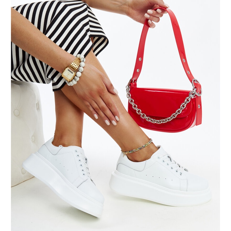 Zapatillas con cordones de piel blanca blanco 1