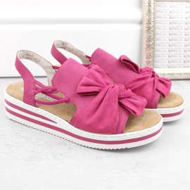 Sandalias de mujer cómodas con plataforma slip-on fucsia Rieker V0256-31 rosado 4
