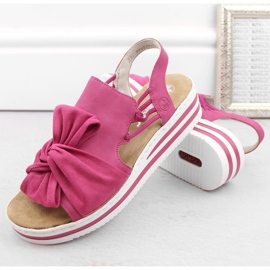 Sandalias de mujer cómodas con plataforma slip-on fucsia Rieker V0256-31 rosado 5