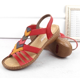 Sandalias cómodas de mujer sin cordones con bandas elásticas, rojo, Rieker 60804-33 19