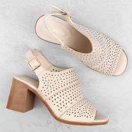 Sandalias de mujer tacón entero calado beige Sergio Leone SK565 6