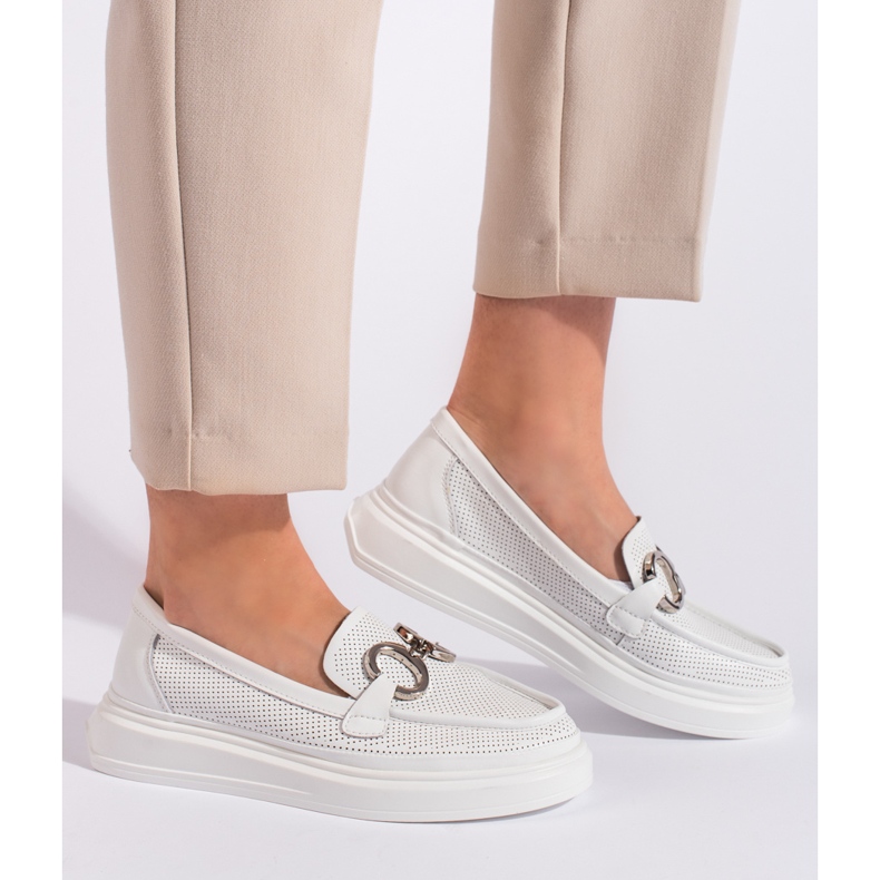 Goodin Mocasines de mujer calados blancos 1 Goodin Mocasines de mujer calados blancos 1