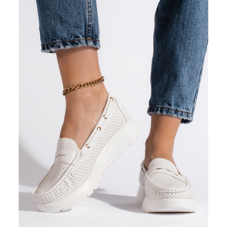 Goodin Mocasines de mujer blancos con estilo. 1