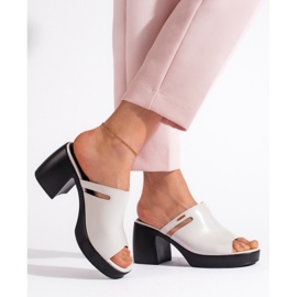 Goodin Chanclas de mujer blancas con tacón blanco 3