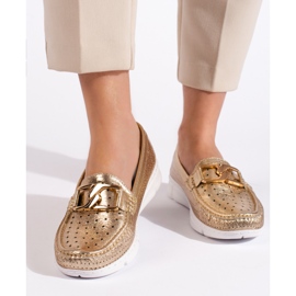 Goodin Mocasines de mujer dorados con hebilla. 1