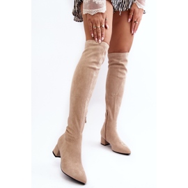 Botas de tacón bajo por encima de la rodilla para mujer, color beige claro Maidna 6