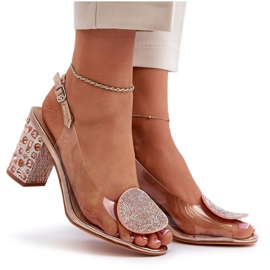 S.Barski Sandalias Transparentes con Tacón Alto Oro Rosa D&amp;A MR38-812 rosado 9