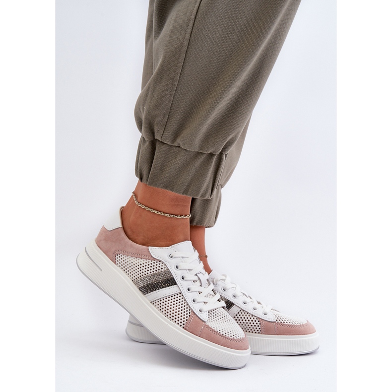 S.Barski Zapatillas Mujer D&amp;A Piel LR110 Blanco y Rosa 2