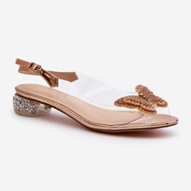 S.Barski Sandalias Tacón Bajo Transparente Con Mariposa, Dorado D&amp;A MR38-388 1