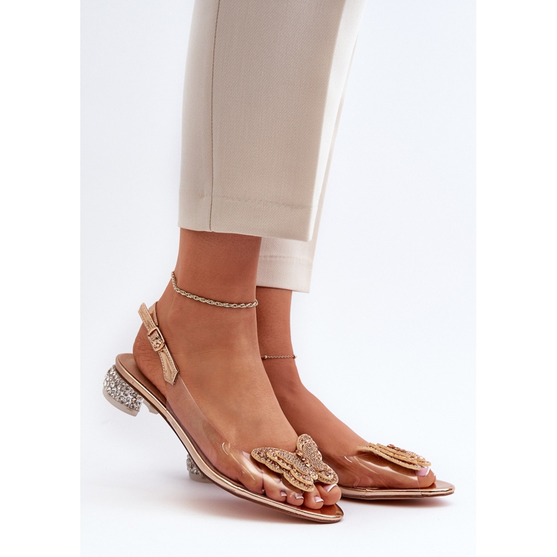 S.Barski Sandalias Tacón Bajo Transparente Con Mariposa, Dorado D&amp;A MR38-388 2