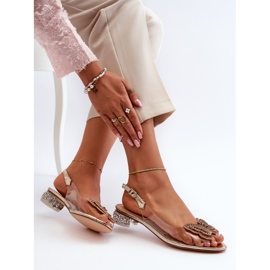 S.Barski Sandalias Tacón Bajo Transparentes Con Mariposa, Oro Rosa D&amp;A MR38-388 rosado 1