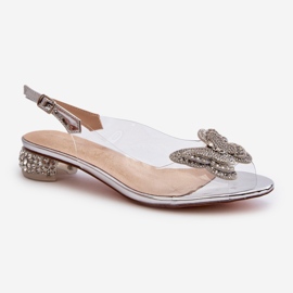 S.Barski Sandalias Tacón Bajo Transparente Mariposa Rosa Plata D&amp;A MR38-388 1