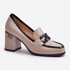 S.Barski Zapatos de salón de mujer con tacón alto charol beige D&amp;A MR38-973 1