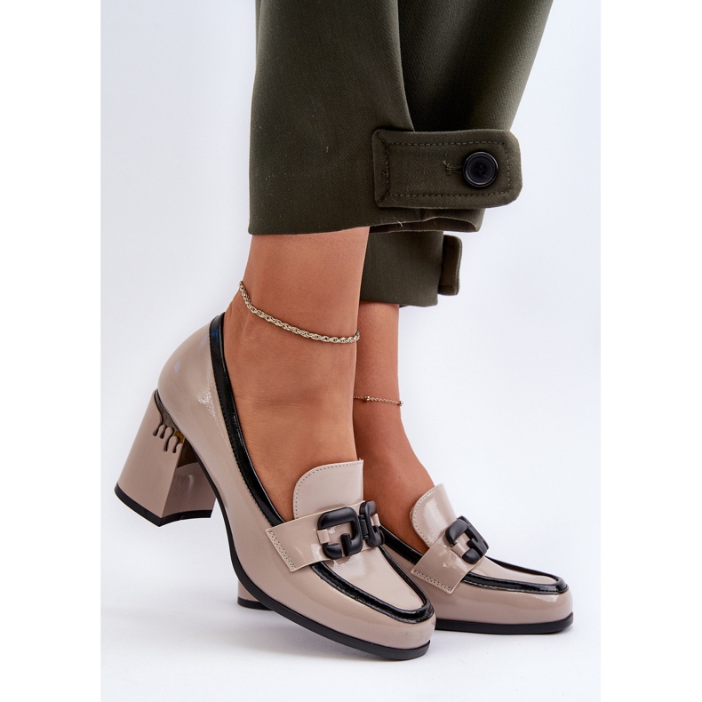 S.Barski Zapatos de salón de mujer con tacón alto charol beige D&amp;A MR38-973 2