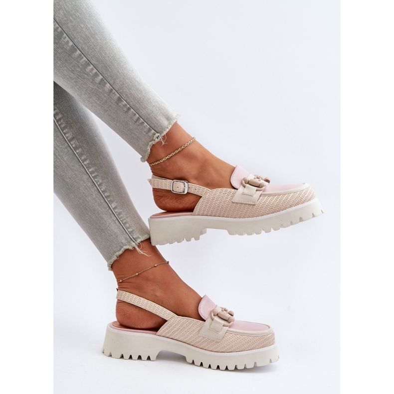 S.Barski Sandalias De Mujer Tacón Plano Con Decoración Beige D&amp;A MR38-656 1