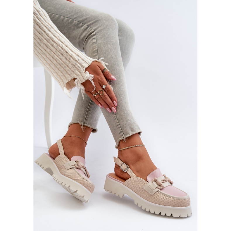 S.Barski Sandalias De Mujer Tacón Plano Con Decoración Beige D&amp;A MR38-656 2