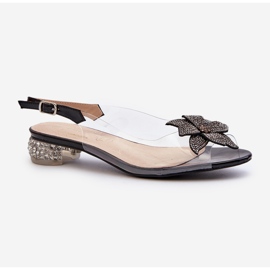 S.Barski Sandalias Tacón Bajo Transparente Con Decoración Negra D&amp;A MR38-383 negro 1